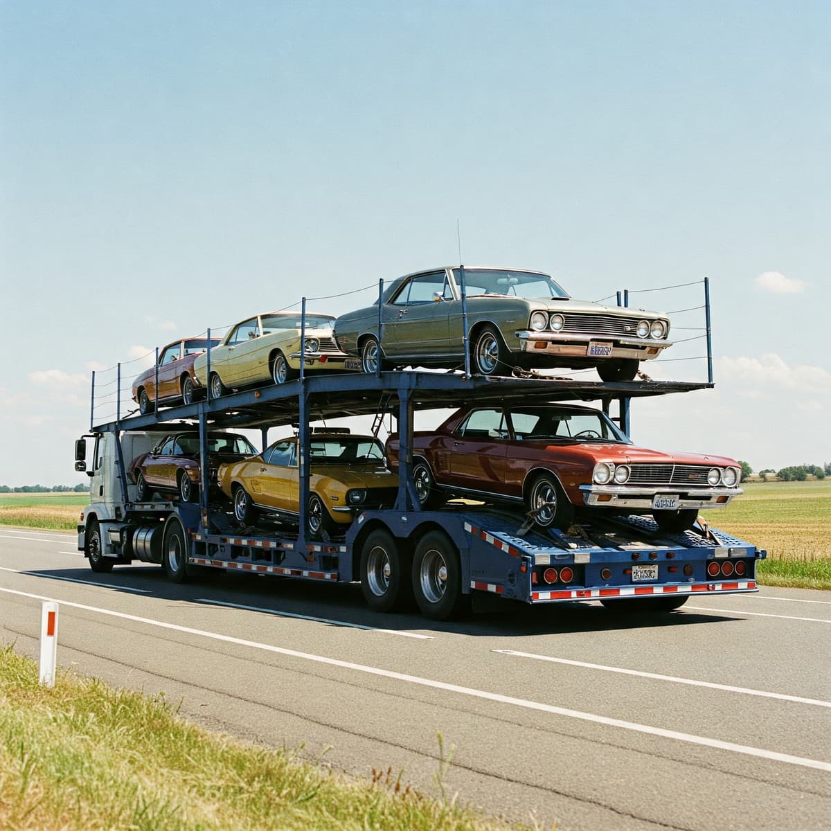 Classic car being loaded for transport